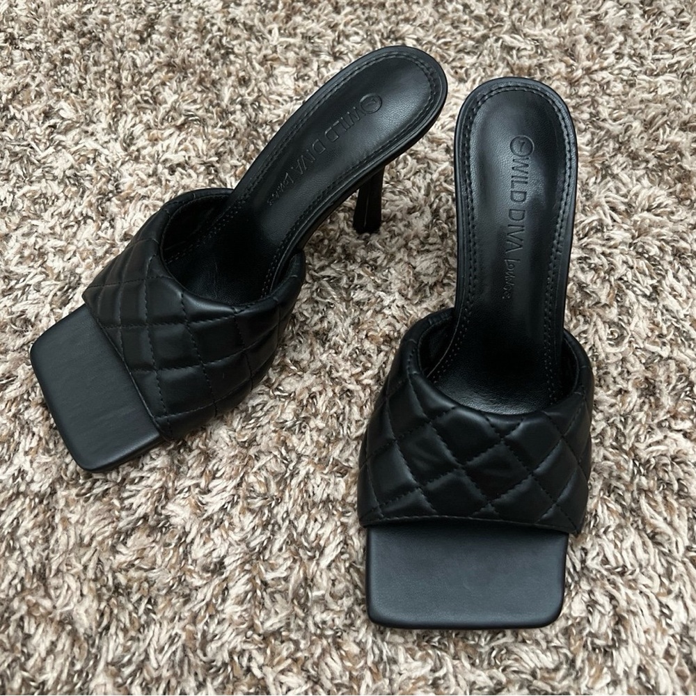 Black Quilted Mule Heels